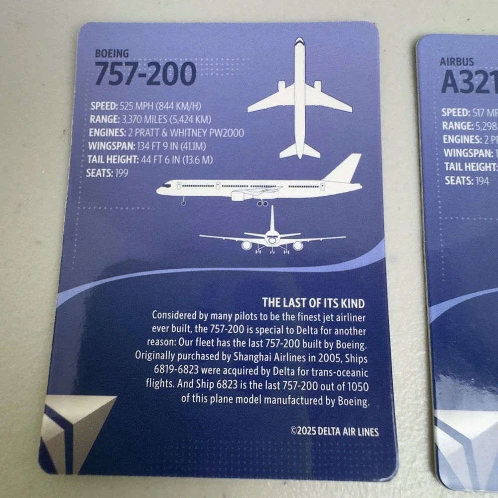 Delta Air Lines Trading Cards 2024 2025 Boeing 757 Airbus A321neo Pilot Card Lot